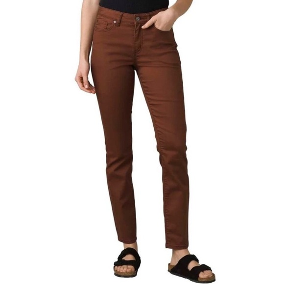 PrAna Kayla Jeans | Sepia Brown Slim Fit Organic Cotton Pants Sz 10 Short NWT - Picture 1 of 9